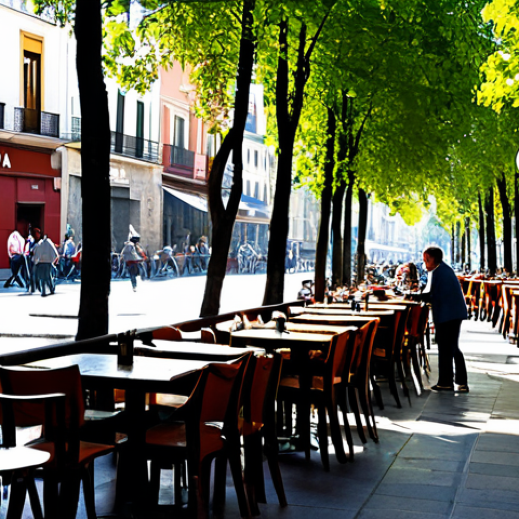 전통 장류 자가 제조의 재미있는 사실 - Street Cafe Scene**
"A bustling street cafe in Madrid, Spain, during the late afternoon. People are...