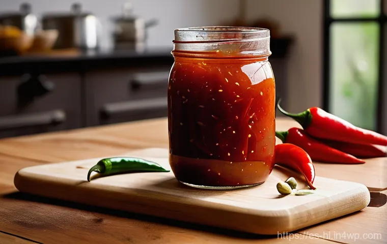 전통 장류 자가 제조 성공을 위한 팁 - **Prompt:** A close-up, high-definition photograph of a clear glass mason jar filled with a vibrant,...