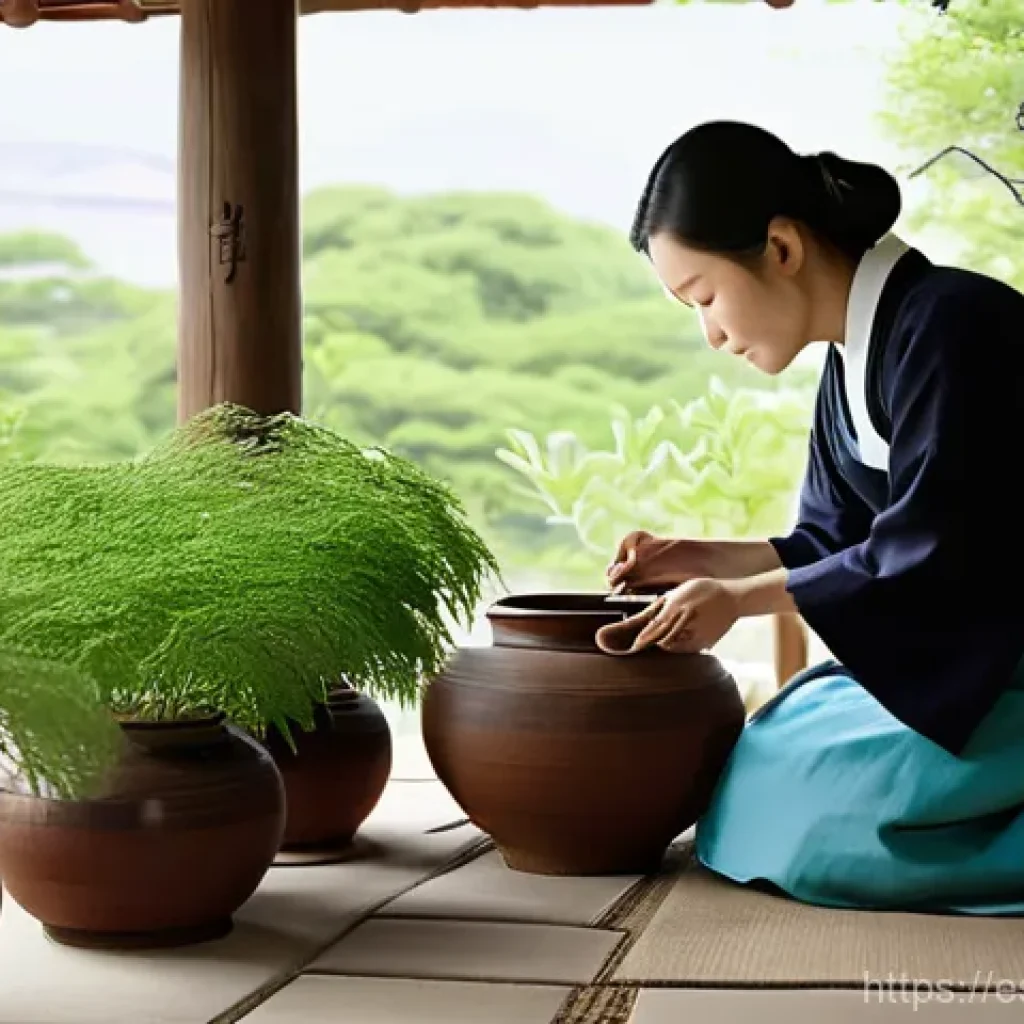 전통 장류와 한국인의 식문화 - **Prompt 1: The Tranquil Jangdokdae Garden**
"A serene, sun-drenched courtyard of a traditional ...