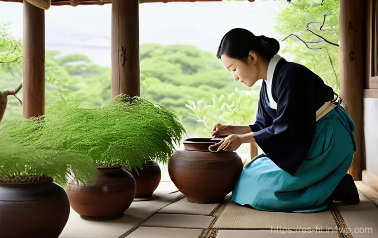 전통 장류와 한국인의 식문화 - **Prompt 1: The Tranquil Jangdokdae Garden**
"A serene, sun-drenched courtyard of a traditional ...