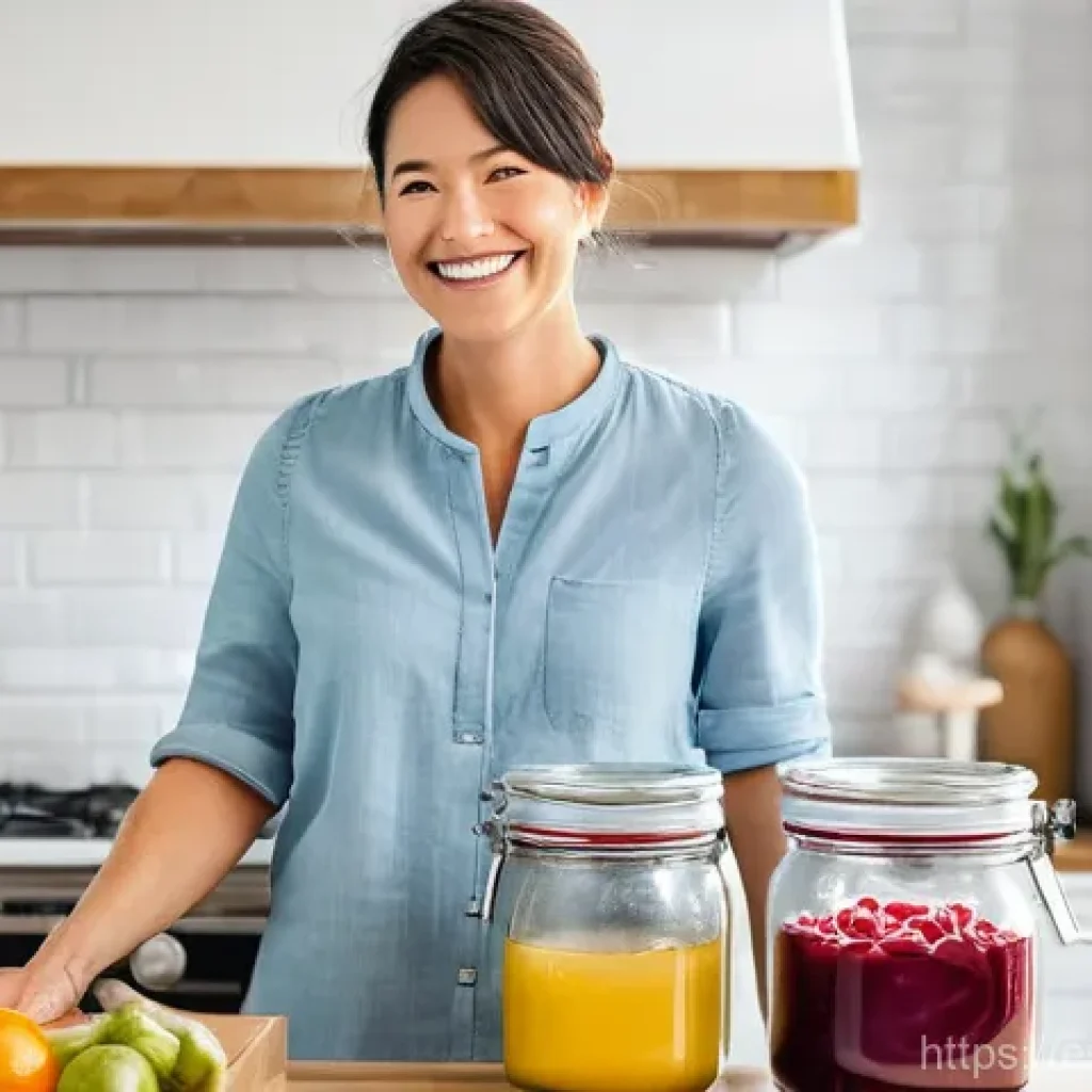 전통 장류 만들기 위한 스마트 가전 활용법 - **Prompt 1: The Modern Kitchen Alchemist**
A happy and content woman in her late 30s, dressed in...