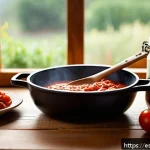 Home 18 전통 장류 자가 제조 시 추천하는 레시피 - A rustic kitchen scene featuring a wooden table with fresh, vibrant ingredients for homemade tomato ...
