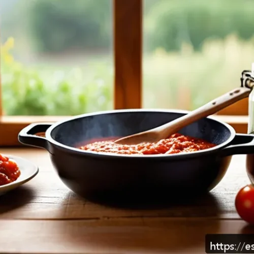 Home 30 전통 장류 자가 제조 시 추천하는 레시피 - A rustic kitchen scene featuring a wooden table with fresh, vibrant ingredients for homemade tomato ...