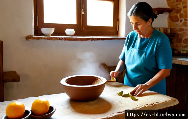전통 장류 자가 제조 과정에서의 실수 사례 - Photorealistic home kitchen scene in rural Spain, a middle-aged woman carefully inspecting a large e...